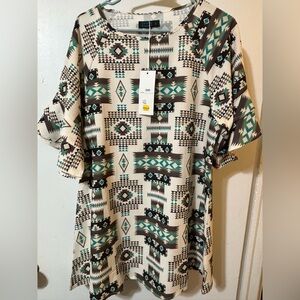 Cherokee Women's Mini Dress with Turquoise and Brown Aztec Pattern